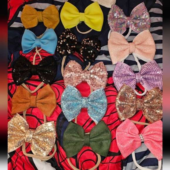 15 hand made bling and cloth bows on nylon 4 inch